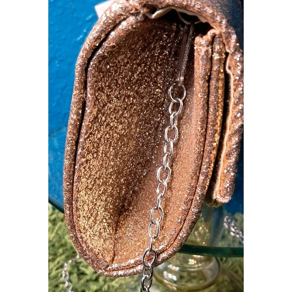 NWT Sasha New York Gold Glitter Silver Rhinestone Envelope Clutch Evening Purse - Picture 9 of 13
